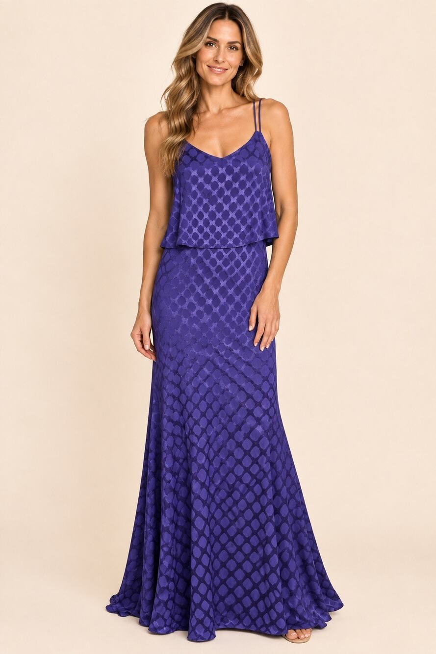Halston Heritage Diamond Geo Print Tiered Maxi Dress